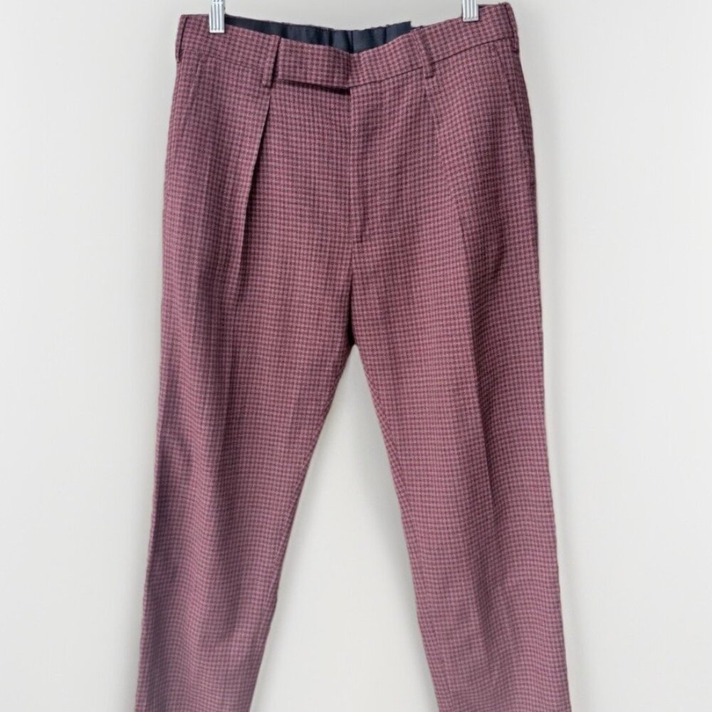 Never Worn Paul Smith Burgundy Gingham Check Wool Pants Tailored Fit Waist 30 - Picture 1 of 7